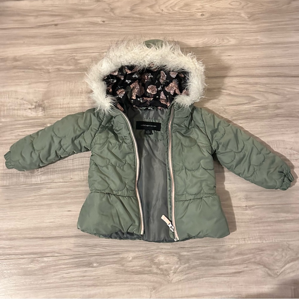Weather Tamer Toddler Coat Faux Fur trim hooded puffer jacket- 3T